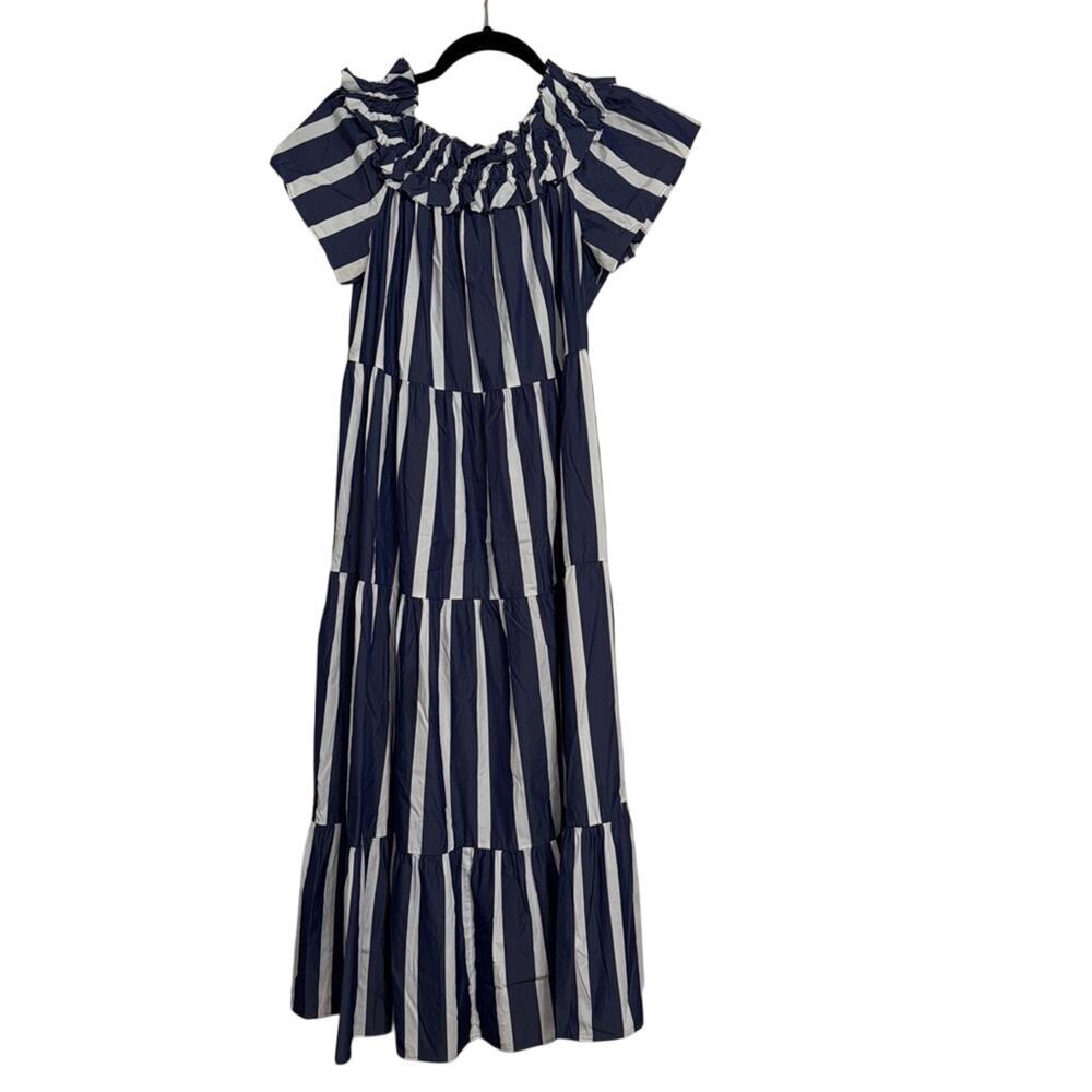 Trina Turk Cattleya Off the Shoulder Midi Dress Blue White Size M-L